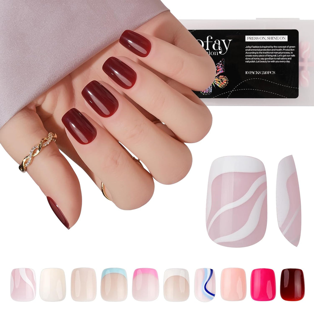 Short Acrylic Nails240pcs Ombre Kit Short Square Solid Color Nails