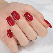 Load image into Gallery viewer, Wine Red Short Glossy Red Square Fake Nails with Nail Glue 24pcs
