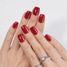 Load image into Gallery viewer, Wine Red Short Glossy Red Square Fake Nails with Nail Glue 24pcs
