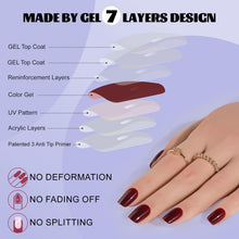 Load image into Gallery viewer, Press On Nails Short - Jofay Fashion Acrylic Press On Nails Red, Square Glue On Nails with Nail Glue, Fit Perfectly &amp; Natural Stick On Nails in 12 Sizes - 24PCS Soft Gel Fake Nails Kit, Wine Red
