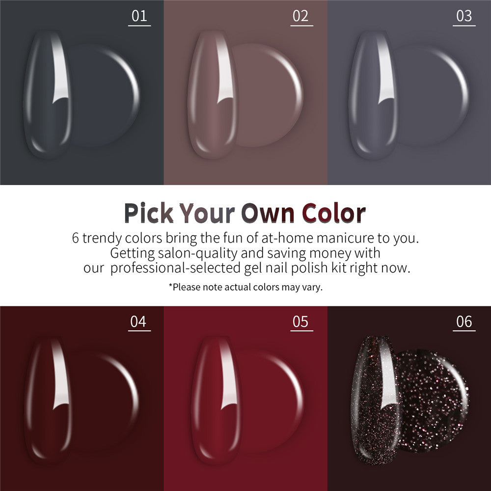 Classy Grey Dark sparkly Red colors gel nail polish kit with Light