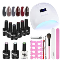 Classy Grey Dark sparkly Red colors gel nail polish kit with Light