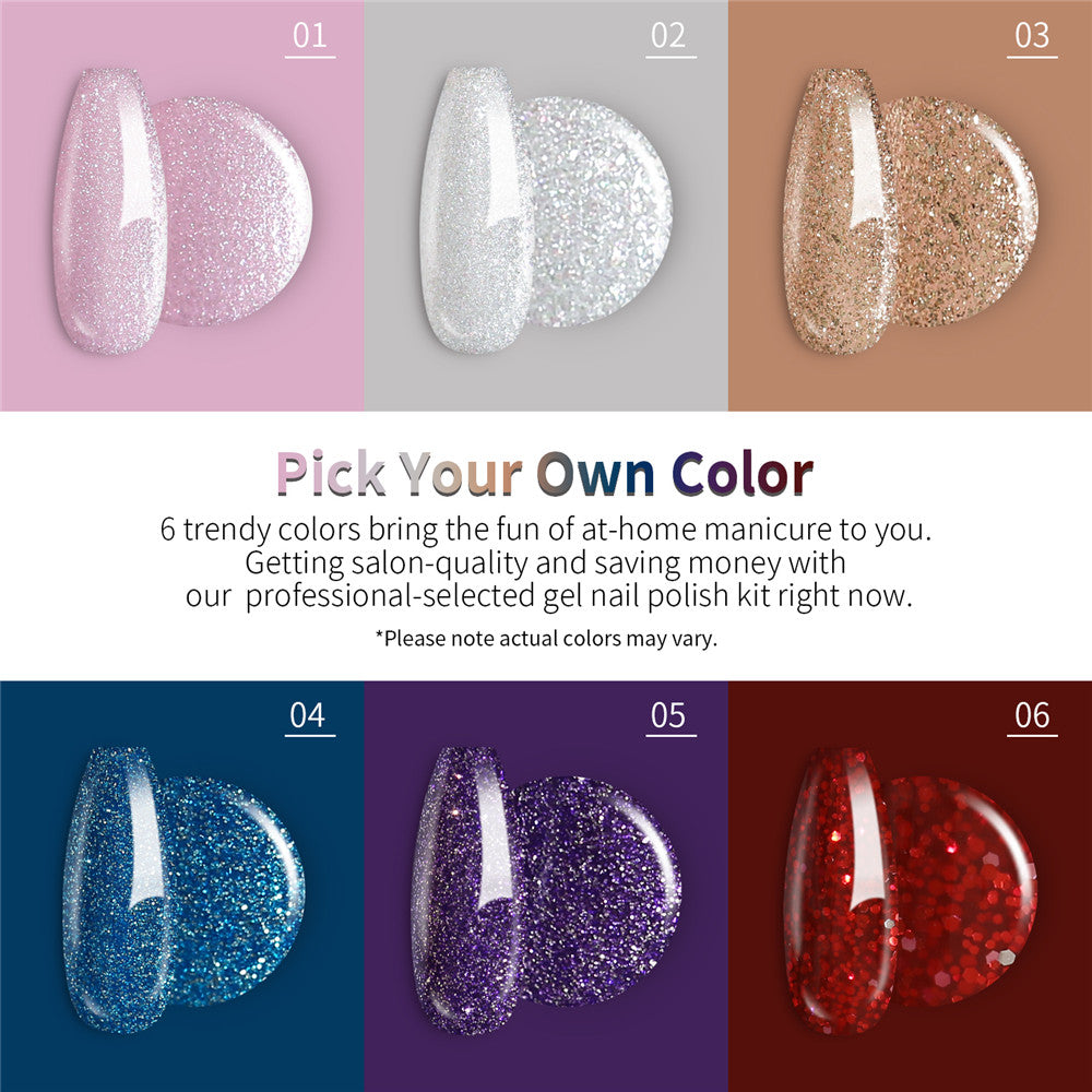 Rose Gold Royal Blue Purple Glitter colors gel nail polish kit with Light