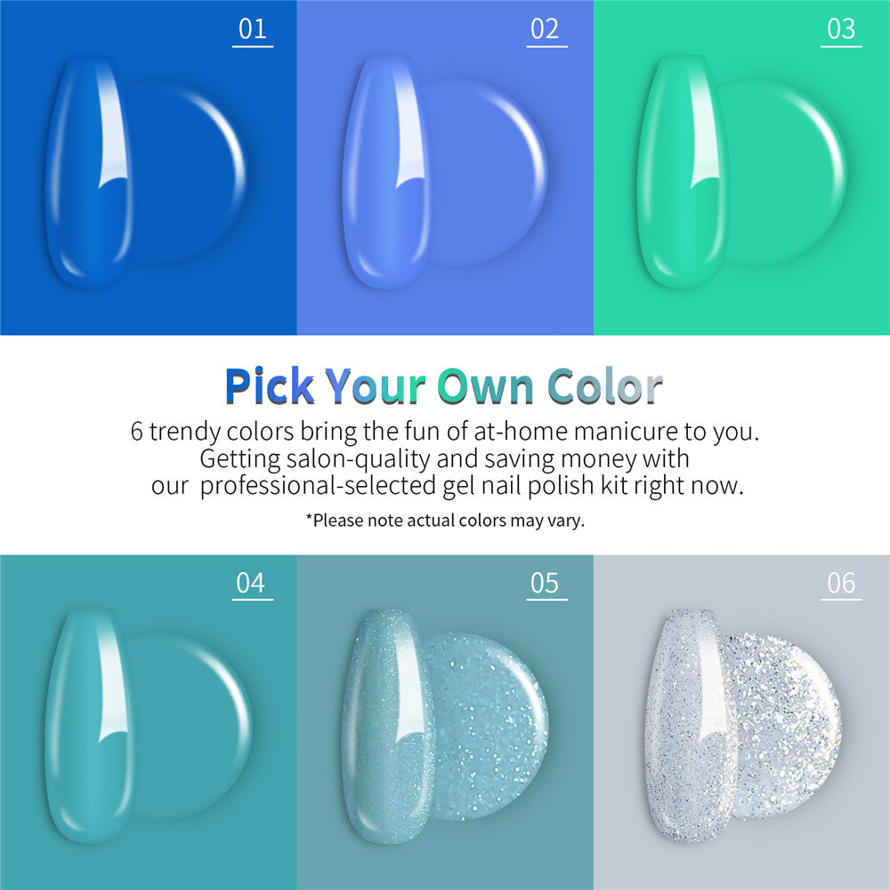 Light blue Mint green Glitter colors gel nail polish kit