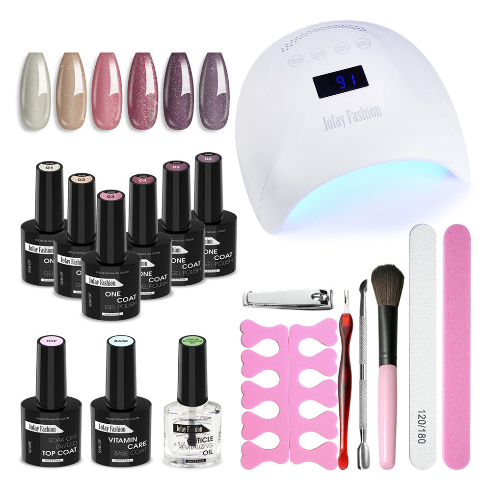 Nude Pink Purple Glitter colors gel nail polish kit with Light