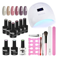 Nude Pink Purple Glitter colors gel nail polish kit with Light