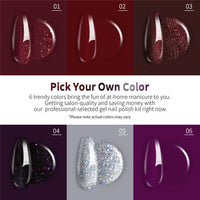 Dark Purple Red Sliver Glitter colors gel nail polish kit with Light