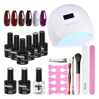 Dark Purple Red Sliver Glitter colors gel nail polish kit with Light