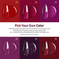 Dark sparkly Purple Red Glitter colors gel nail polish kit with Light