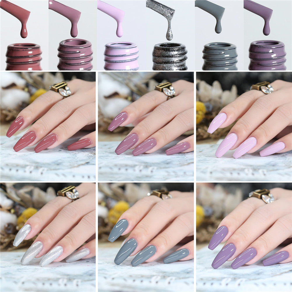 Brown Grey Pink Purple Sliver colors gel nail polish kit with Light