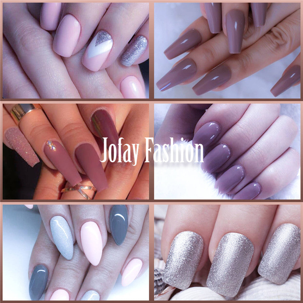 Brown Grey Pink Purple Sliver colors gel nail polish kit with Light