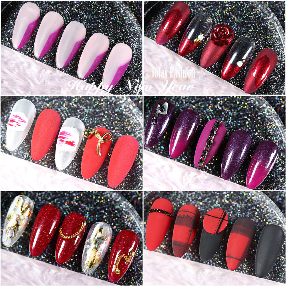 Dark sparkly Purple Red Glitter colors gel nail polish kit with Light