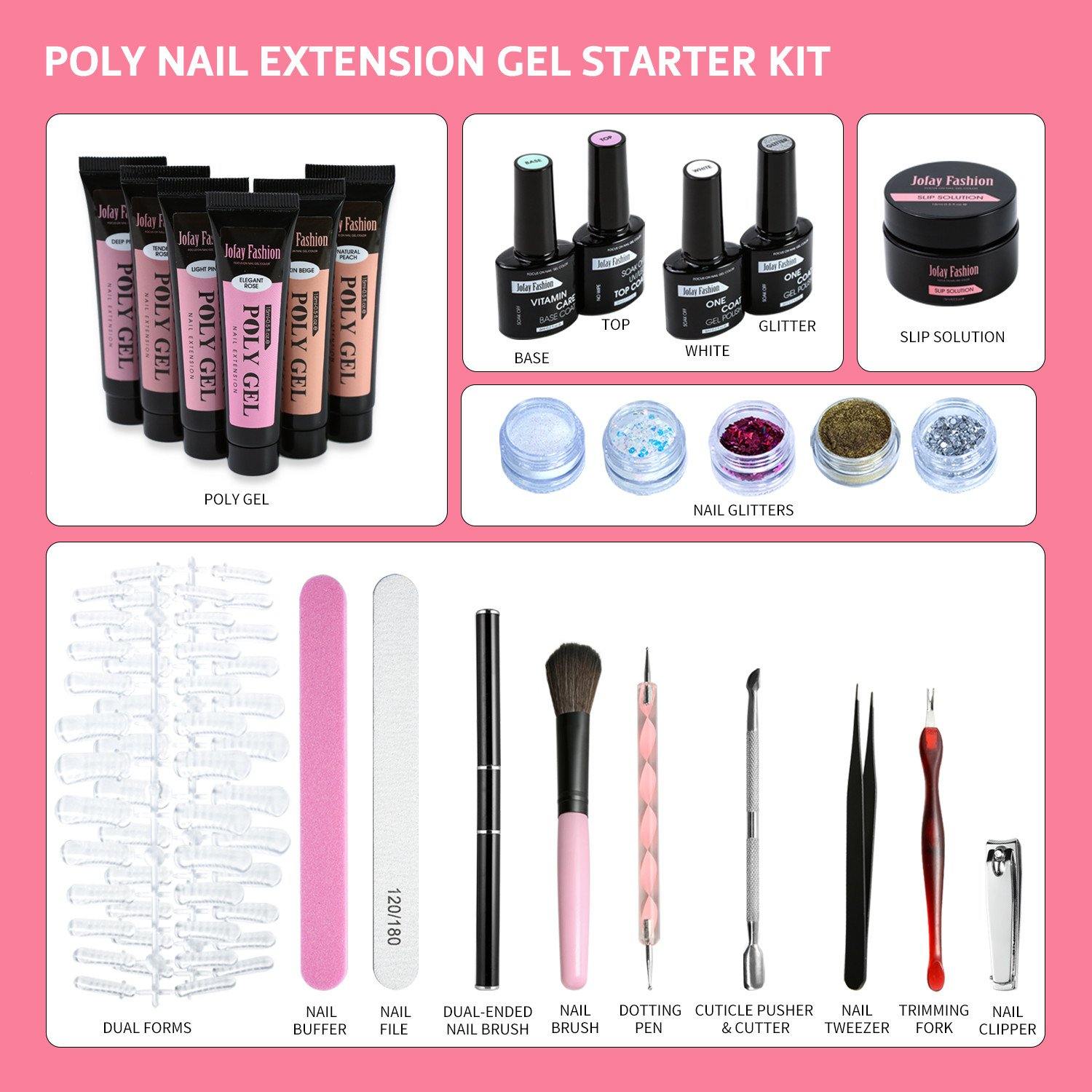 Natural Nude Pink 6 Colors Polygel Nail Kit E - Jofay Fashion