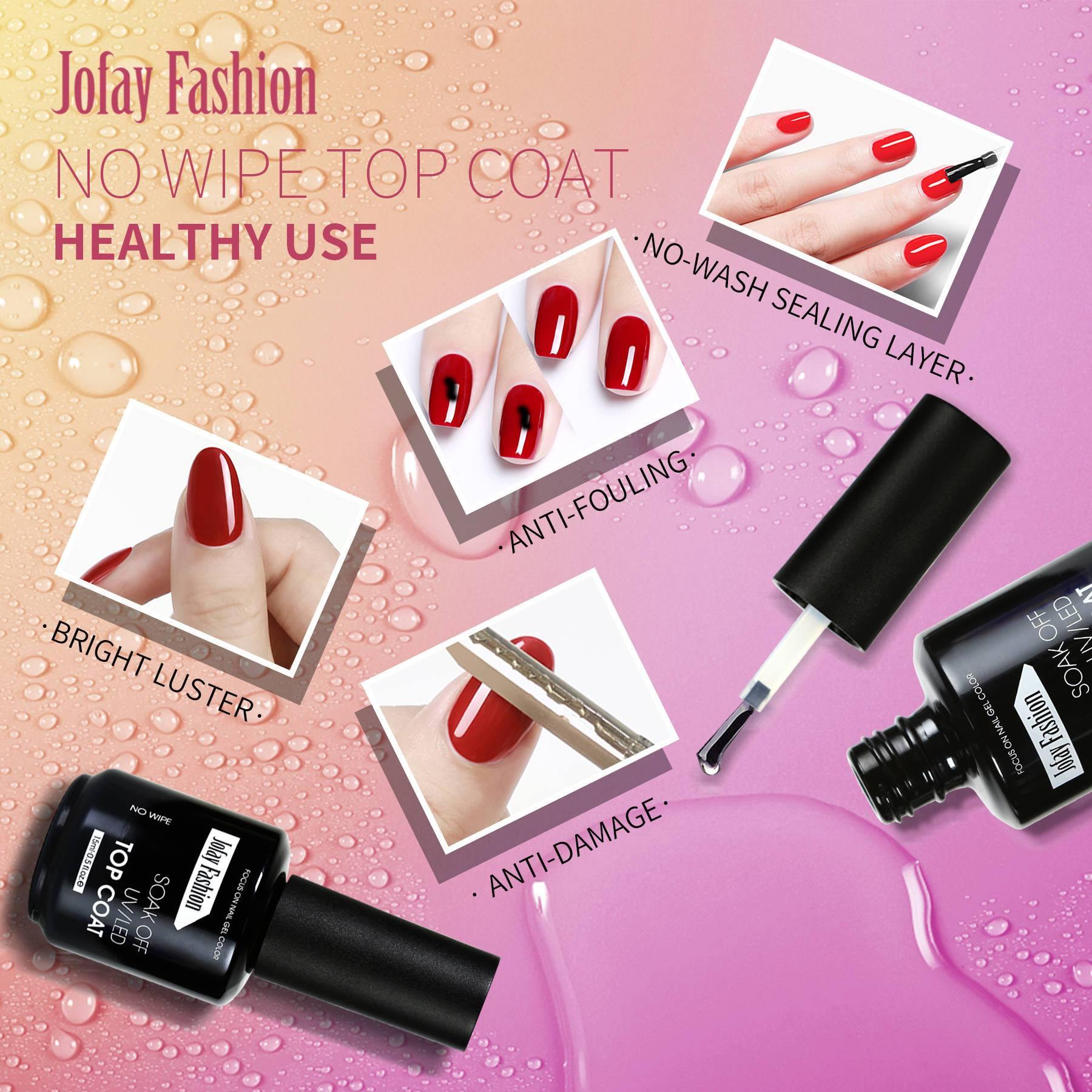 No Wipe Top Coat Gel 15ml 2 Bottles - Jofay Fashion