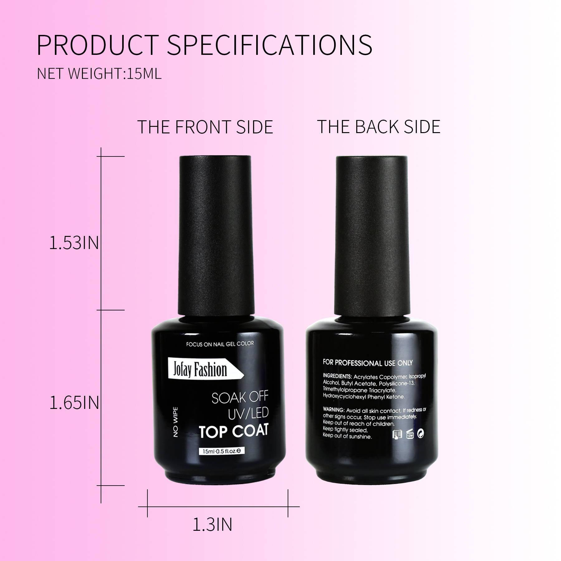 No Wipe Top Coat Gel 15ml 2 Bottles - Jofay Fashion